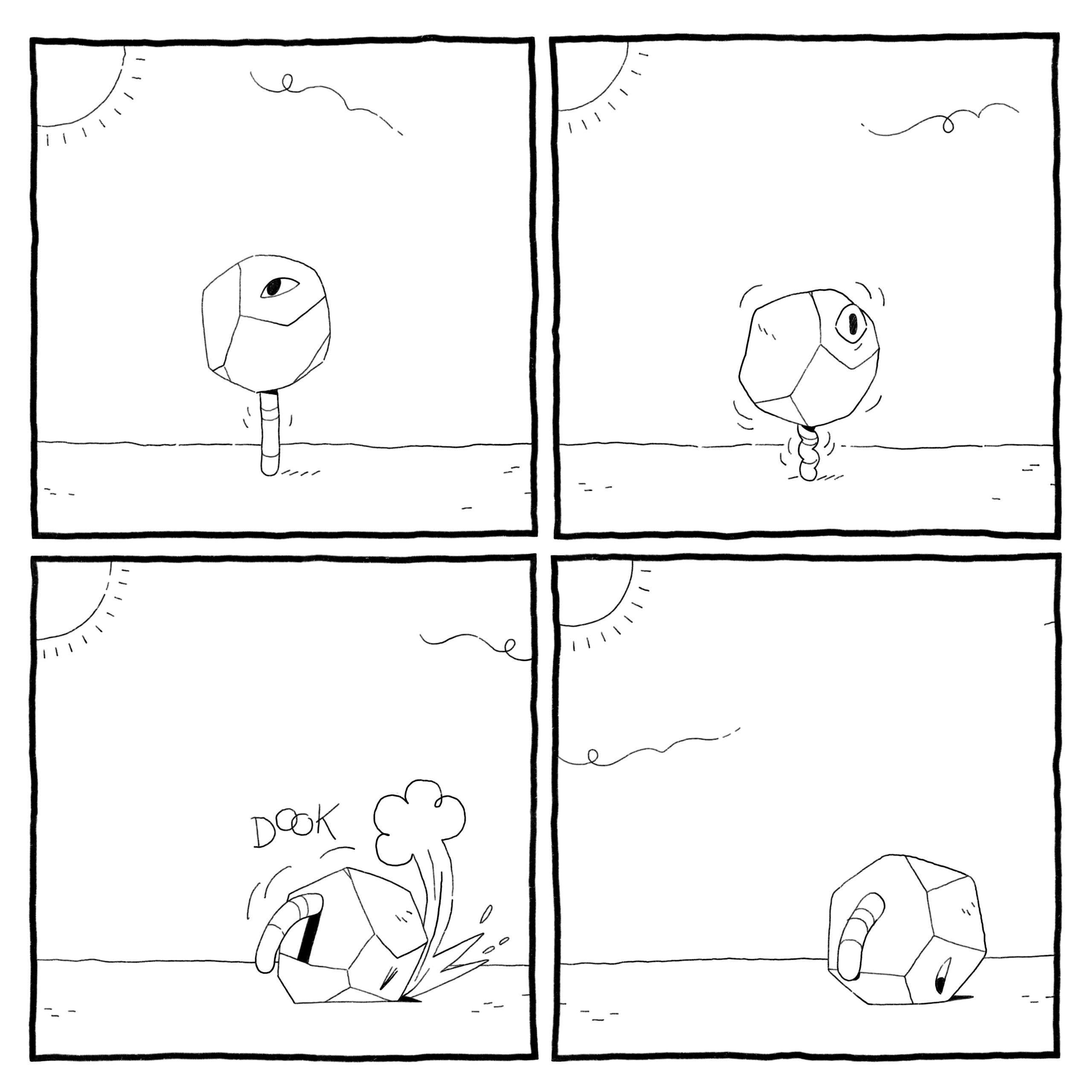 worm-in-a-rock god, suddenly affected by gravity, falls over. 