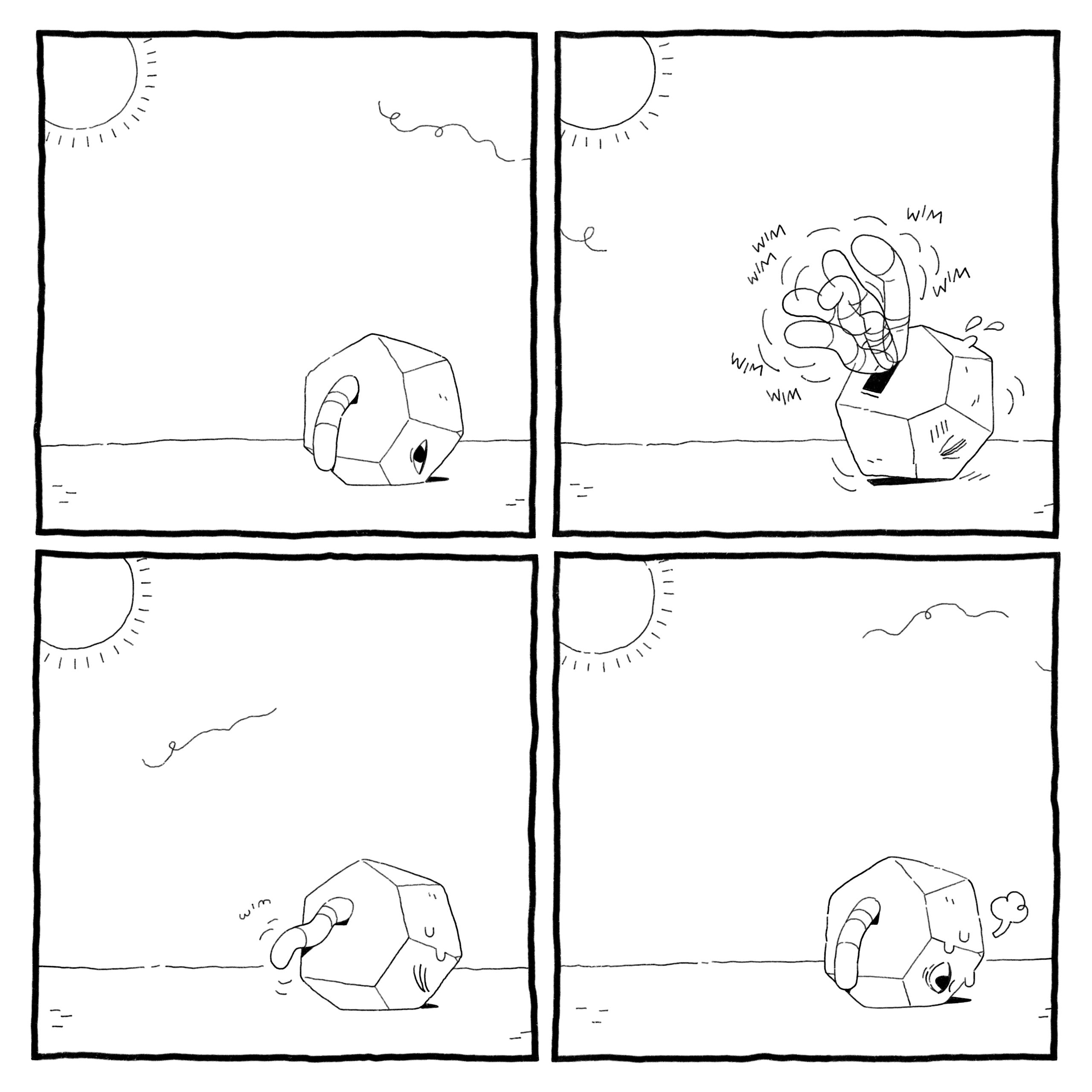 worm-in-a-rock god struggles to pick itself up, but it cannot. it tires. 